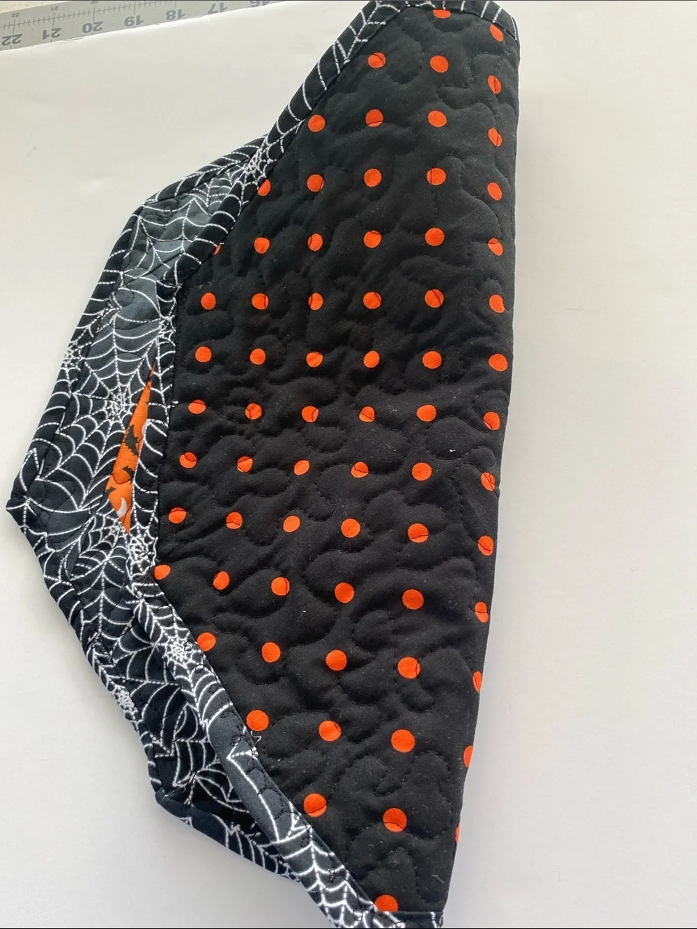 Halloween Spiderweb Quilted Table Topper - Orange & Black 14 inches wide